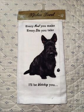 Scottish Terrier Black & White Kitchen Towel - Dog Design Cotton 18"x26"